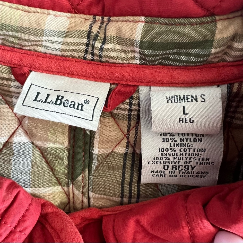 L.L. Bean Women's Quilted Red Chore Barn Utility Jacket Plaid Lined New Large - Picture 5 of 5